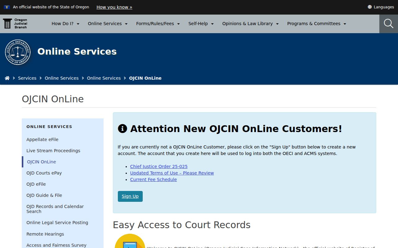 Multnomah County criminal case OJCIN access information