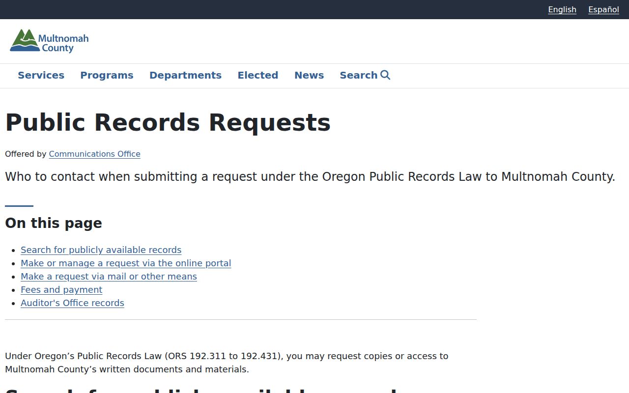 Multnomah County public records request instructions
