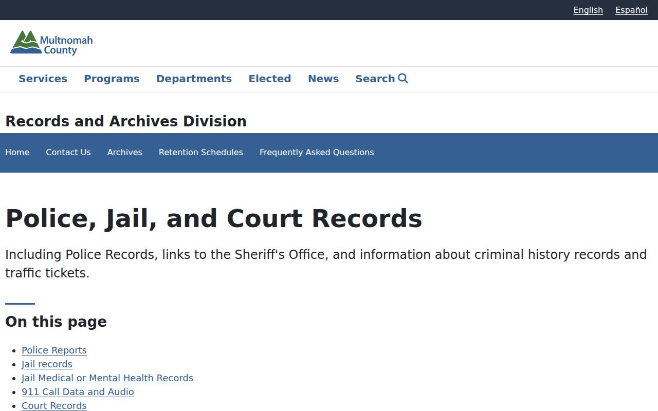 Multnomah County police jail and court records routing guide
