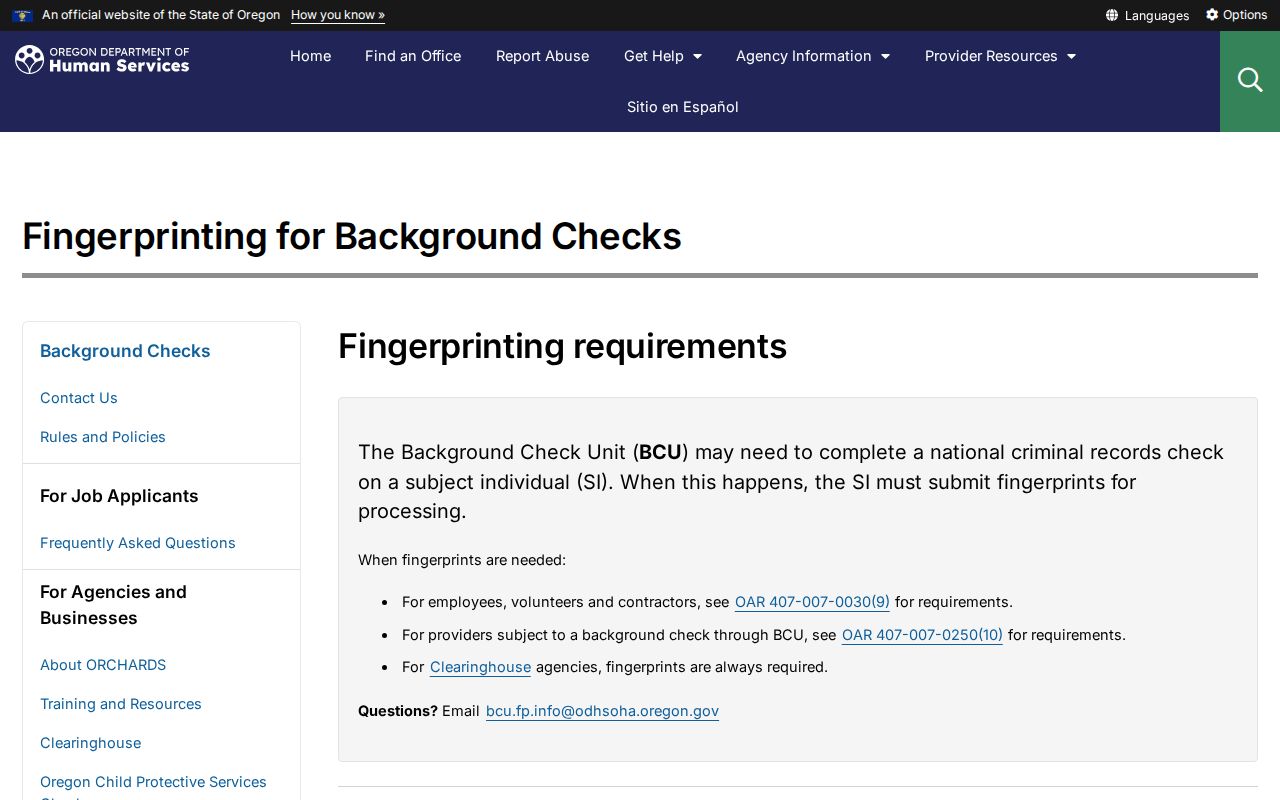 Oregon authorized Fieldprint fingerprint capture instructions